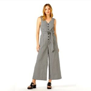 Princess Highway Black & White Gingham V-Neck Wide-Leg Jumpsuit